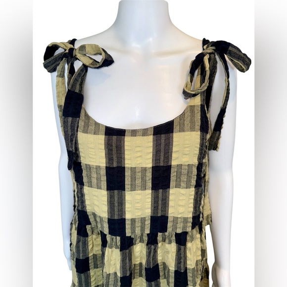 ASOS Plaid Tie-Shoulder Mini Dress Black and Tan Oversized Woman’s size 6 - Picture 4 of 12